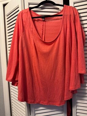 We The Free Coral Scoop-Neck Long Sleeve Draped Top